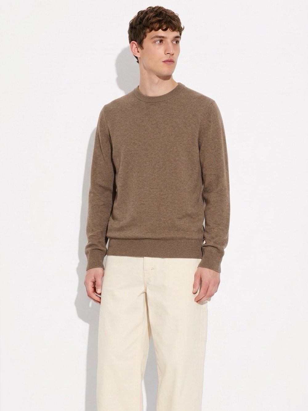 Men's Classic Crewneck Monoprix Sweater in Taupe XL Cashmere Mix